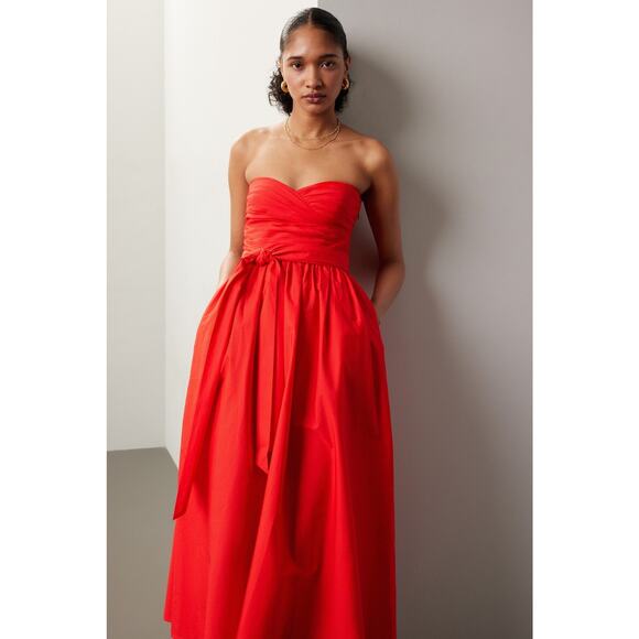 TOCCIN x RTR Red Sweetheart Neckline Strapless Flowy Skirt Midi Dress Size 14 - Picture 3 of 16